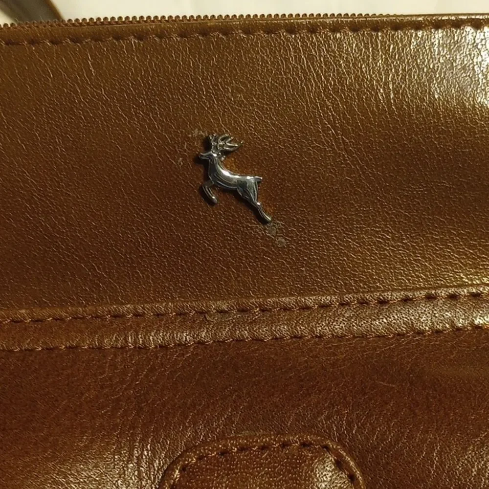 Vintage Brown Leather Ash Wood Saddle Purse